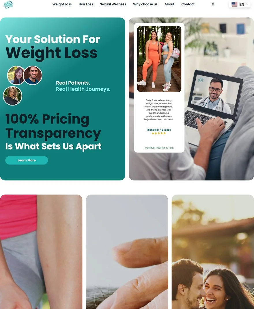 Body Forward telehealth homepage, the live build by Reliable PR & Marketing